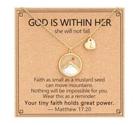 Pavkki Collar con inicial A-Z de semillas de mostaza para niñas y mujeres, chapado en oro de 14 quilates, montañas móviles, confirmación de fe, primera comunión, bautizo, regalos religiosos cristianos