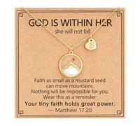 Pavkki Collar con inicial A-Z de semillas de mostaza para niñas y mujeres, chapado en oro de 14 quilates, montañas móviles, confirmación de fe, primera comunión, bautizo, regalos religiosos cristianos