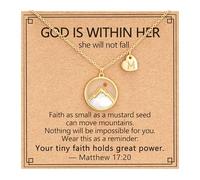 Pavkki Collar con inicial A-Z de semillas de mostaza para niñas y mujeres, chapado en oro de 14 quilates, montañas móviles, confirmación de fe, primera comunión, bautizo, regalos religiosos cristianos