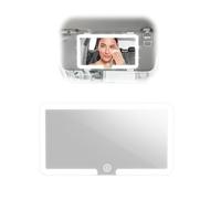 Pavlleen Espejo Coche LED,Espejo Parasol Coche,Recargable | Espejo Maquillaje con 3 Modos de Luz y Pantalla Táctil,Cosmético Sombreado,para Todos los Coches (Blanco)
