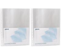Pavo - 100 fundas perforadas/Fundas multitaladro extra fuertes A4 de cristal transparente de 40 micras, PP (Paquete de 2)