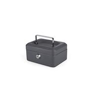 Pavo - Caja de dinero de metal de 15 x 12 x 8 cm pulgadas con 2 llaves y bandeja de cambio extraíble, color gris oscuro