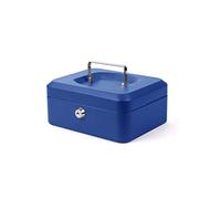 Pavo - Caja de dinero de metal de 20 x 16 x 9 cm pulgadas con 2 llaves y bandeja de cambio extraíble, color azul