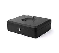 Pavo - Caja de dinero de metal de 30 x 24 x 9 cm pulgadas con 2 llaves y bandeja de cambio extraíble, color negro