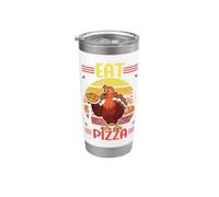 Pavo Comer Pizza Acción de Gracias Divertida Cena Italiana Peregrina Vaso térmico de acero inoxidable de doble pared