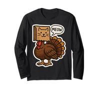 Pavo Disfrazado de Gato maullido Divertido Amante del dueño de Acción de Gracias Manga Larga