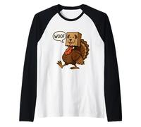 Pavo Disfrazado de Perro Woof Divertido Amante del dueño de Acción de Gracias Camiseta Manga Raglan