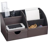 Pavo Organizador de escritorio grande de piel sintética de alta calidad, color marrón