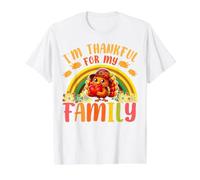 Pavo peregrino Im Thankful For My Family Cute Thanksgiving Camiseta gráfica económica, Hombre, Blanco, M