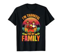 Pavo peregrino Im Thankful For My Family Cute Thanksgiving Camiseta gráfica económica, Hombre, Negro, L