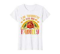 Pavo peregrino Im Thankful For My Family Cute Thanksgiving Camiseta gráfica económica, Mujer, Blanco, M