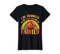 Pavo peregrino Im Thankful For My Family Cute Thanksgiving Camiseta gráfica económica, Mujer, Negro, S