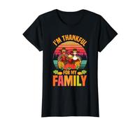 Pavo peregrino Im Thankful For My Family Cute Thanksgiving Camiseta gráfica económica, Mujer, Negro, XS