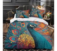 Pavo Real 3D Juego De Cama De Microfibra,Estampado de garabatos Funda Nórdica Estampada con Fundas De Almohada para Y Adultos Y Adolescentes Super King（260x220cm）