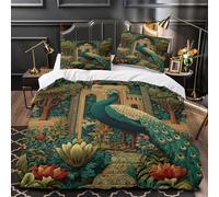 Pavo Real, Arches and Plants Funda De Edredón 3D, Juego De Ropa De Cama De Microfibra con Fundas De Almohada,Impresión,para Adultos Y Adolescentes Super King（260x220cm）