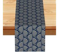 Pavo Real Art déco Azul Dorado,Camino de Mesa de Lino sintético para el hogar, Fiestas, comedores, 33 x 183 cm