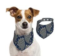 Pavo Real Art déco Azul Dorado,Pañuelos de algodón para Perros, Bufandas Ajustables para Mascotas,L