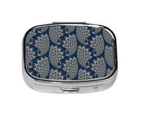 Pavo real Art Déco dorado azul, Pastillero cuadrado para bolsillo o monedero, pequeño contenedor de pastillas, organizador de pastillas de viaje
