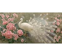 Pavo Real Blanco Diamond Painting Adultos, 5D Cuadrados Pintura Diamante Retro Square Drill Cuadro Diamantes Kit Completo 60x150cm, Pintar con Diamantes Manualidades para Decoración de Hogar (SQ104)