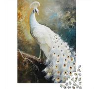 Pavo Real Blanco Puzzle de 1000 Piezas Papel para Adultos Arte Pintado Escena Vintage Elegante Puzzle para Toda la Familia Decoración Relajación 52x38cm/1000pcs