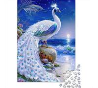 Pavo Real Blanco Puzzle para Adultos Puzzle de 1000 Piezas Escena Nocturna en la Playa Relajación Regalo 70x50cm/1000pcs