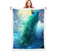 Pavo real Cobijas de Invierno, Animal Manta Sofa Invierno 150x200cm, Mantas para Cama Suave Acogedora Cálida y Esponjosa Reversible, Sensación de Cachemira Cálida y Acogedora para Cama y Sillón A-2633