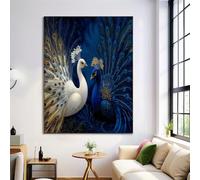 Pavo Real Elegante 3D Lienzo Arte Pared, Cuadros En Lienzo De Pintura Al Óleo Animal, Arte Mural En Azul Marino, Lienzos Decoración Para Salón Despacho Entrada Cafetería, Sin Marco, 50X70Cm