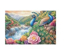 Pavo Real en Campo de Flores Puzzles 1000 Piezas Decoración Hogar 3D Rompecabezas Familiar para Adultos Obra De Arte Colorido DIY Creativo 1000 PCS