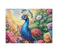 Pavo Real en el Campo de Flores Rompecabezas 500 Piezas Cartón para Principiantes Días Lluviosos Tiempo Libre En Casa para Reyes Magos Detalle De Cumpleaños 500 PCS