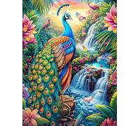 Pavo Real en la Cascada Rompecabezas 1000 Piezas Cartón para Parejas Sueño de Pintura al óleo de Cuento de Hadas Actividad Hacer En Grupo Ejercicio Mental para Reyes Magos Detalle Cumpleaños 1000 PCS