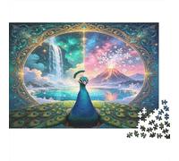 Pavo Real Exótico Fantasía Puzzle de 1000 Piezas Papel Puzzle para Adultos Cascada Montaña Relajación Decoración Regalo Familiar 38x26cm/1000pcs