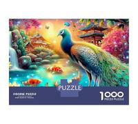 Pavo Real Fantasy 1000 Pieces Sustainable Board Pavo Real jardín Mindfulness Puzzle for Adults Reusable Puzzle Relaxation Activity Stress-Relieving 70x50cm/1000pcs