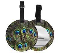 Pavo real fresco,Etiquetas de equipaje de cuero sintético con nombre, etiquetas de viaje duraderas, 2 unidades