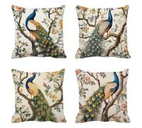 Pavo Real Funda Cojin 60x60 Juego de 4 Funda de Almohada Árboles Cojines para Sofa Lino Cojines Grandes, Cojin Sofa Fundas Almohada Exterior Impermeable, para Balcones Salon Sillas Decorativos t-442