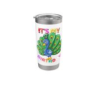 Pavo real It's My Birthday para mujeres y niñas Vaso térmico de acero inoxidable de doble pared