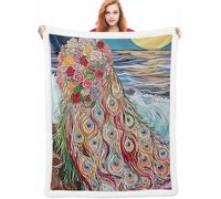 Pavo Real Manta Sofa Invierno, Animal Manta Ponderada 150x200cm Cobijas de Invierno de Sensación de Cachemira, Suave Acogedora Cálida y Esponjosa, Blankets para Sofá y Cama, Regalo A-3740