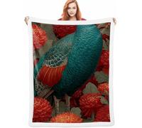 Pavo Real Manta Sofa Invierno, Pájaro Manta Ponderada 140x200cm Cobijas de Invierno de Sensación de Cachemira, Suave Acogedora Cálida y Esponjosa, Blankets para Sofá y Cama, Regalo A-4501
