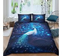 Pavo Real mítico Funda Nórdica Juego De Cama Estilo de Arte fantástico Funda De Edredón Microfibra Impresión 3D Funda De Almohada para Niñas Y Niños Single（135x200cm）