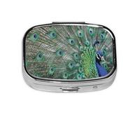 Pavo Real Mostrando Plumas Con Alas Abiertas, Pastillero cuadrado para bolsillo o monedero, pequeño contenedor de pastillas, organizador de pastillas de viaje