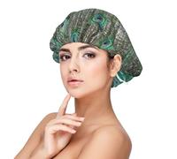 Pavo real mostrando plumas con las alas abiertas,Gorro de dormir de satén para adultos - Gorro de dormir elástico para mujer, cubrecabello nocturno