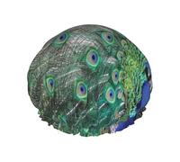 Pavo real mostrando plumas con las alas abiertas,Gorro de ducha, gorro de noche, gorro de baño elástico impermeable de doble capa, reutilizable para el cabello.