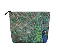 Pavo Real mostrando Plumas con Las alas Abiertas,Neceser de Maquillaje de imitación Lino, Neceser de Viaje portátil