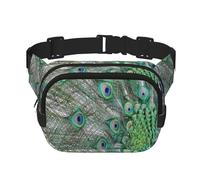 Pavo Real mostrando Plumas con Las alas Abiertas,Riñonera Cuadrada de Doble Capa, Bolso de Viaje, Bolso Informal para el Pecho.
