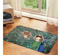 Pavo Real mostrando Plumas con Las alas Abiertas,Tapete para Comida de Mascotas, manteles Individuales de Cuero sintético para Gatos y Perros,30x45cm