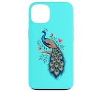 Pavo real, pájaro, floral, botánico, arte, exótico, naturaleza, diseño Carcasa para iPhone 13