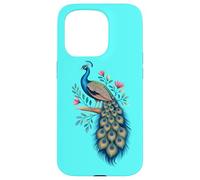 Pavo real, pájaro, floral, botánico, arte, exótico, naturaleza, diseño Carcasa para iPhone 15 Pro