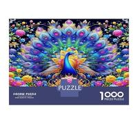 Pavo Real Papel Resistente Pavo Real con Cola Neón y Flores Rompecabezas para Adultos Regalo Educativo de Cumpleaños 70x50cm/1000pcs