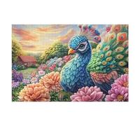 Pavo Real paraíso Florido Puzzles 1000 Piezas Desafío Nivel Difícil Rompecabezas para Adultos Aliviar Estrés Decoración Hogar DIY Moderno Portátil 1000 PCS