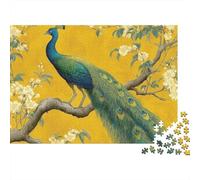 Pavo Real posado Rompecabezas Estilo Floral asiático Clásico 3 Capas Cartón 1000 Piezas, Ultra Difícil, Entrenamiento Cerebral, Decoración Pared, Regalo Ancianos 52x38cm/1000pcs