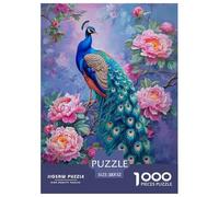 Pavo real Puzzle 1000 piezas Peony Flores Rompecabezas Juego De Inteligencia Decoración Interior De Cartón 100% Reciclado para Adultos Y Niños Mayores De 14 Años 52x38cm/1000pcs